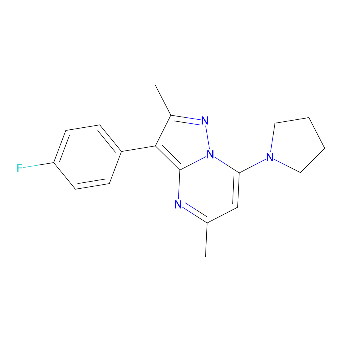 1-[3-(4-Fluorophenyl)-2,5-dimethylpyrazolo[1,5-a]pyrimidin-7-yl]pyrrolidine molecular structure, CAS 1031598-44-3