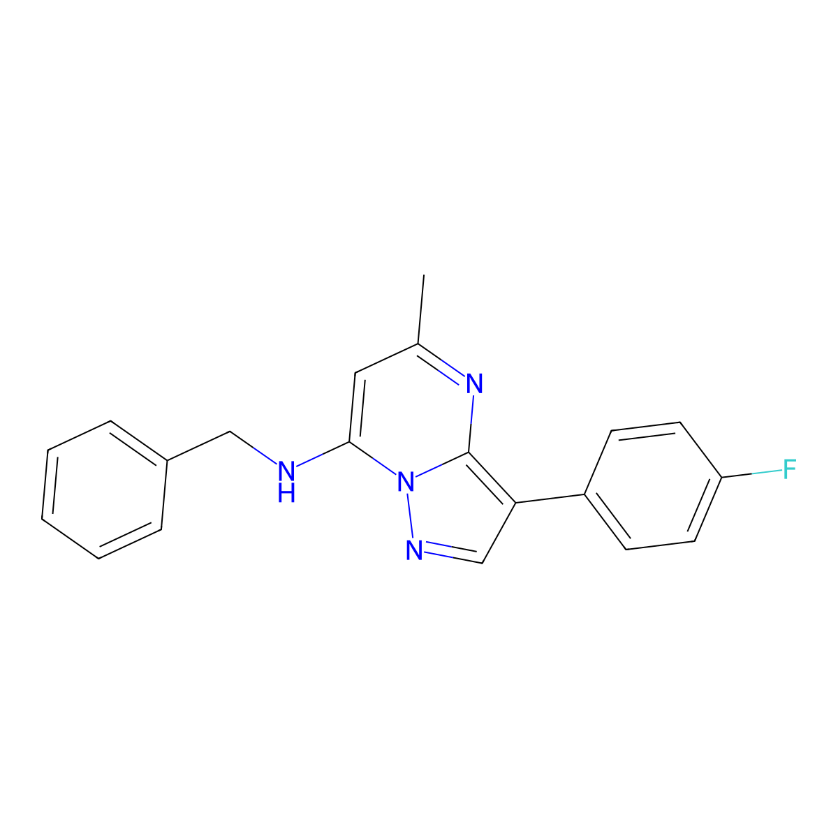N-benzyl-3-(4-fluorophenyl)-5-methylpyrazolo[1,5-a]pyrimidin-7-amine molecular structure, CAS 1031598-65-8