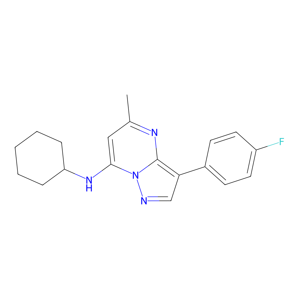 N-cyclohexyl-3-(4-fluorophenyl)-5-methylpyrazolo[1,5-a]pyrimidin-7-amine molecular structure, CAS 1031598-77-2