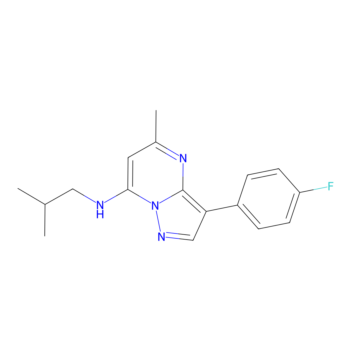 3-(4-fluorophenyl)-5-methyl-N-(2-methylpropyl)pyrazolo[1,5-a]pyrimidin-7-amine molecular structure, CAS 1031598-89-6