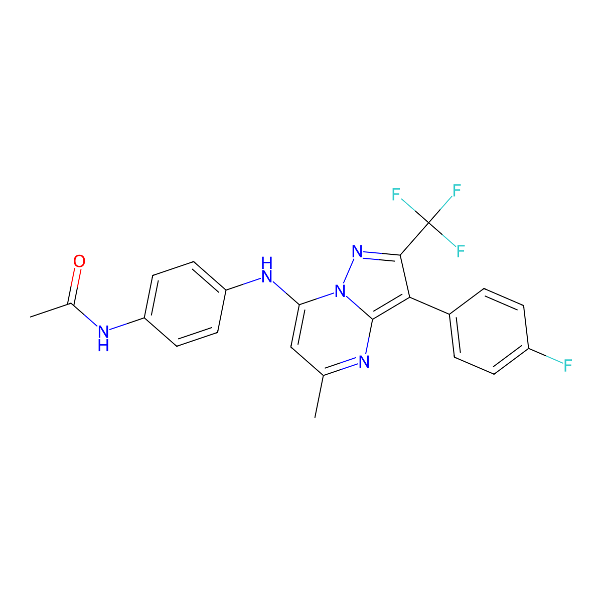 N-(4-{[3-(4-fluorophenyl)-5-methyl-2-(trifluoromethyl)pyrazolo[1,5-a]pyrimidin-7-yl]amino}phenyl)acetamide molecular structure, CAS 1031599-01-5