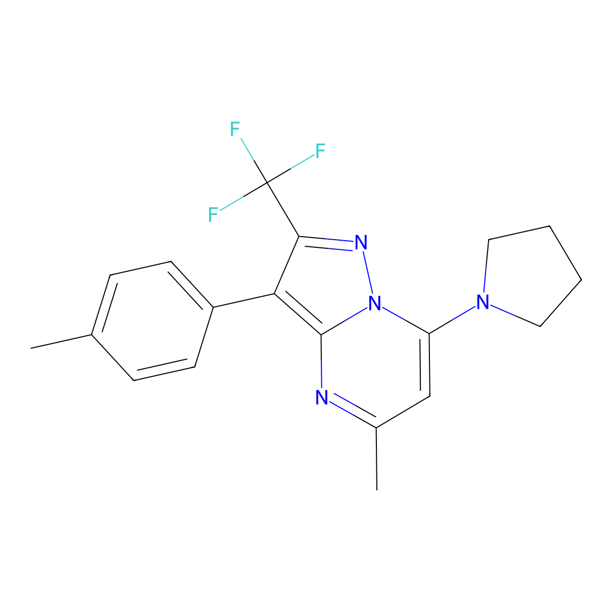 1-[5-Methyl-3-(4-methylphenyl)-2-(trifluoromethyl)pyrazolo[1,5-a]pyrimidin-7-yl]pyrrolidine molecular structure, CAS 1031599-53-7