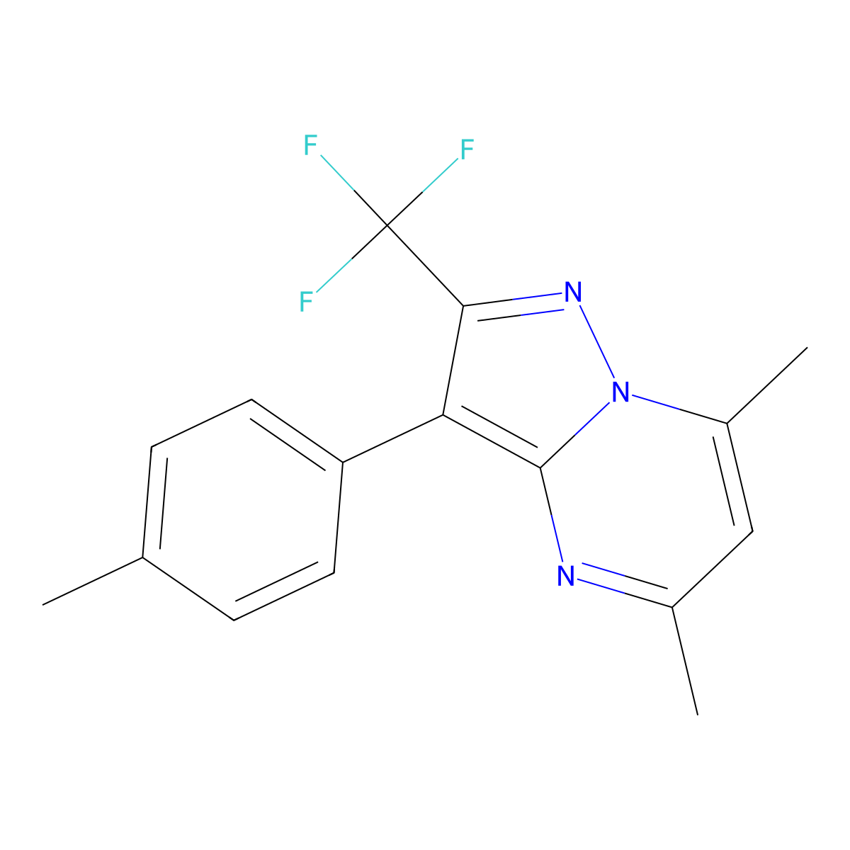 5,7-Dimethyl-3-(4-methylphenyl)-2-(trifluoromethyl)pyrazolo[1,5-a]pyrimidine molecular structure, CAS 1031599-56-0