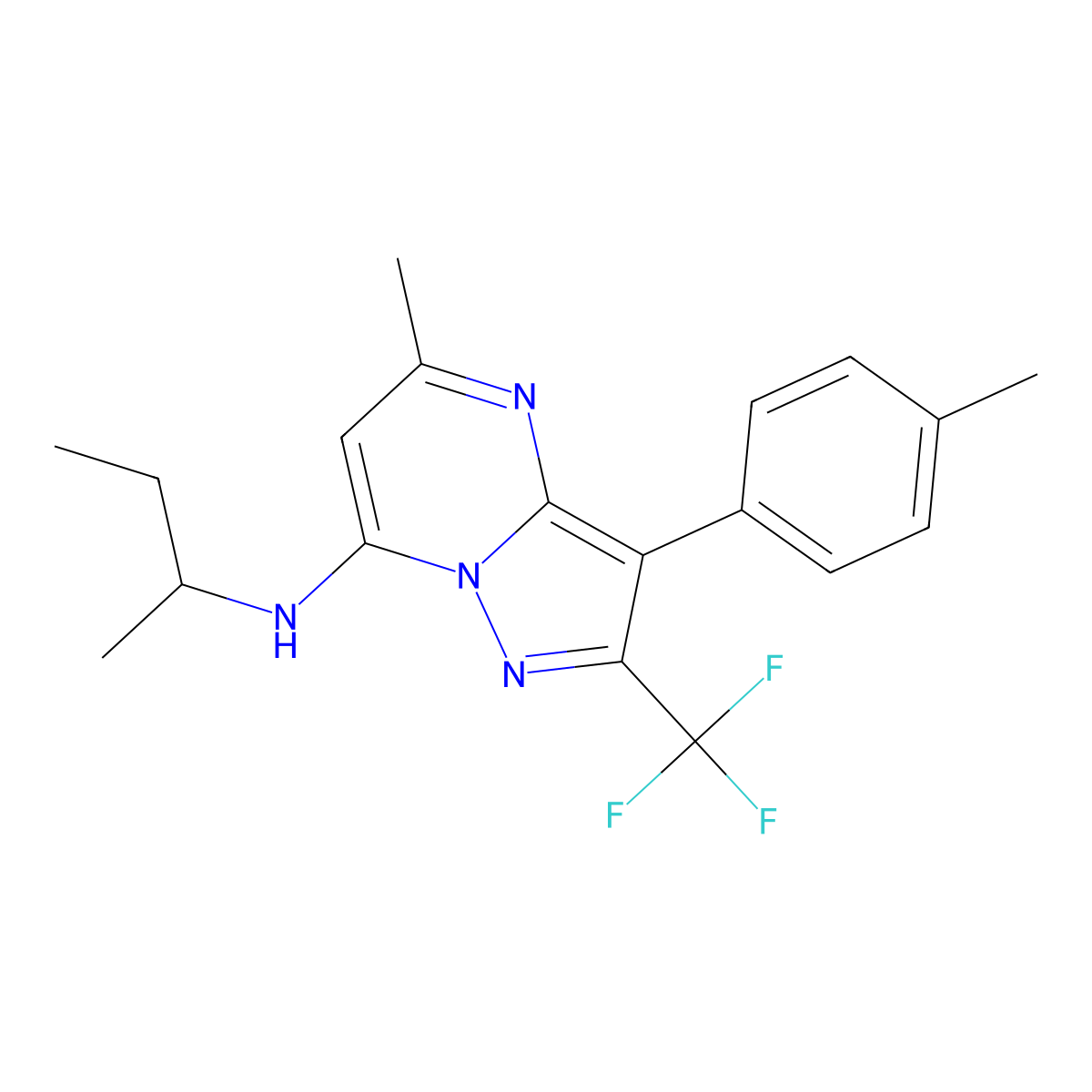N-(butan-2-yl)-5-methyl-3-(4-methylphenyl)-2-(trifluoromethyl)pyrazolo[1,5-a]pyrimidin-7-amine molecular structure, CAS 1031599-59-3