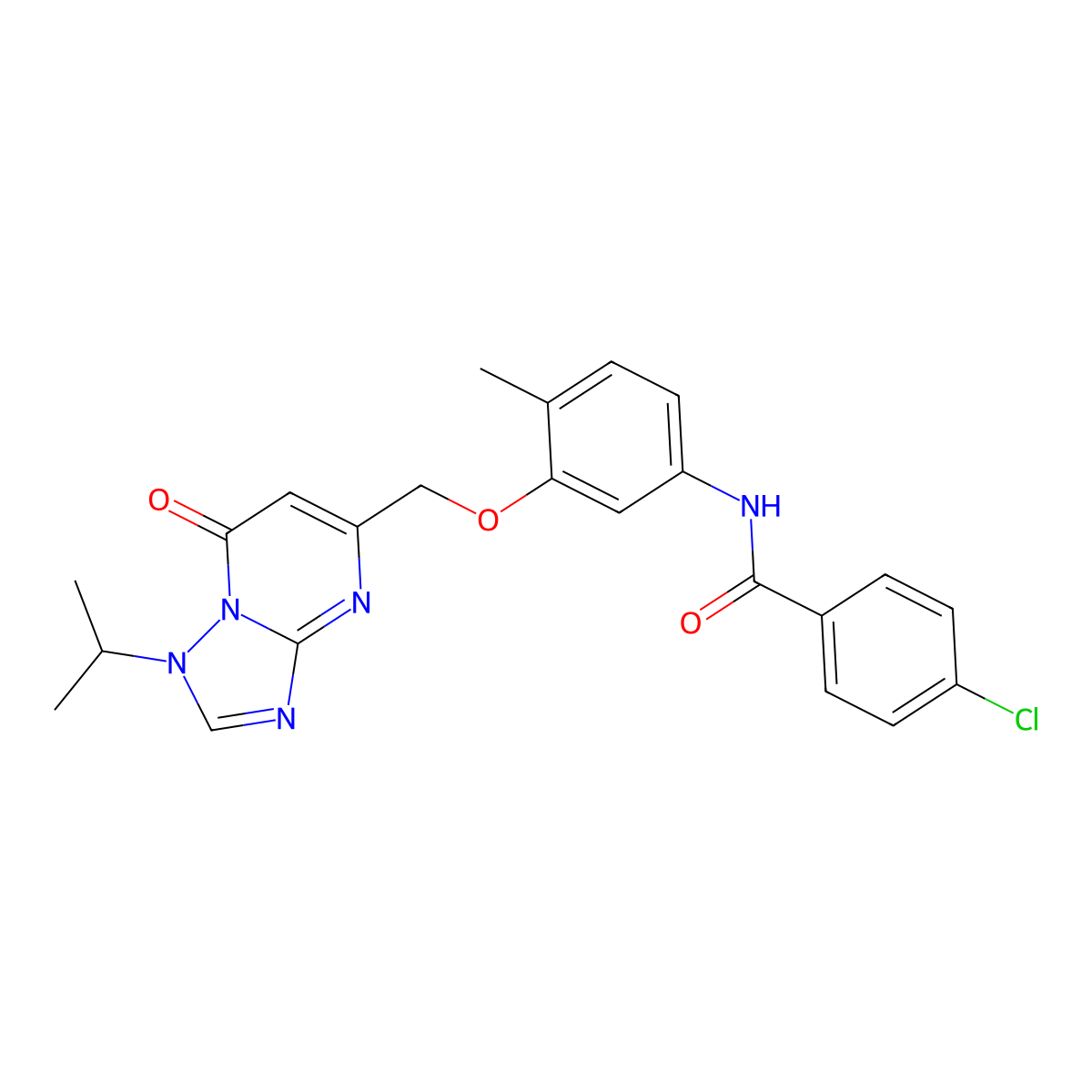4-Chloro-N-[3-[[1,7-dihydro-1-(1-methylethyl)-7-oxo[1,2,4]triazolo[1,5-a]pyrimidin-5-yl]methoxy]-4-methylphenyl]benzamide molecular structure, CAS 1031602-68-2