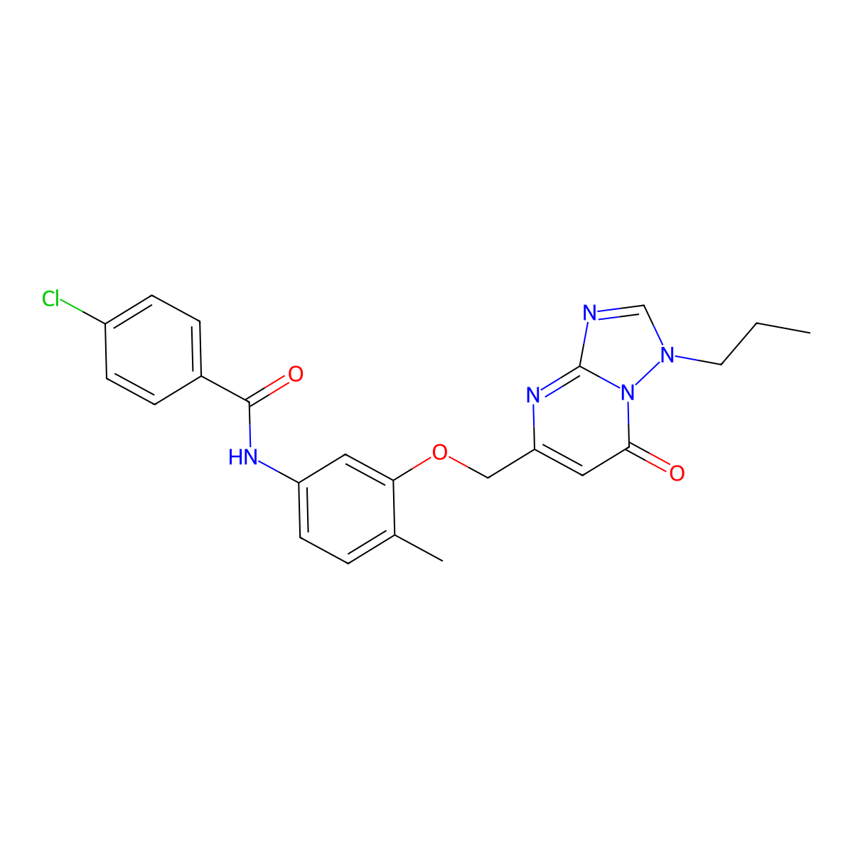 4-Chloro-N-[4-methyl-3-({7-oxo-1-propyl-1H,7H-[1,2,4]triazolo[1,5-A]pyrimidin-5-YL}methoxy)phenyl]benzamide molecular structure, CAS 1031602-89-7