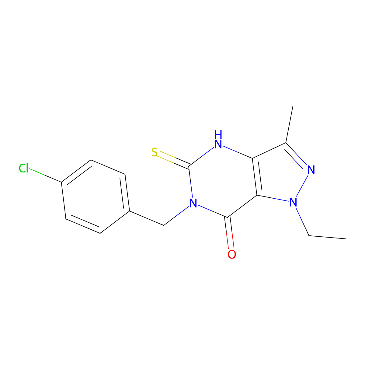 6-(4-chlorobenzyl)-1-ethyl-3-methyl-5-thioxo-1,4,5,6-tetrahydro-7H-pyrazolo[4,3-d]pyrimidin-7-one molecular structure, CAS 1031606-41-3