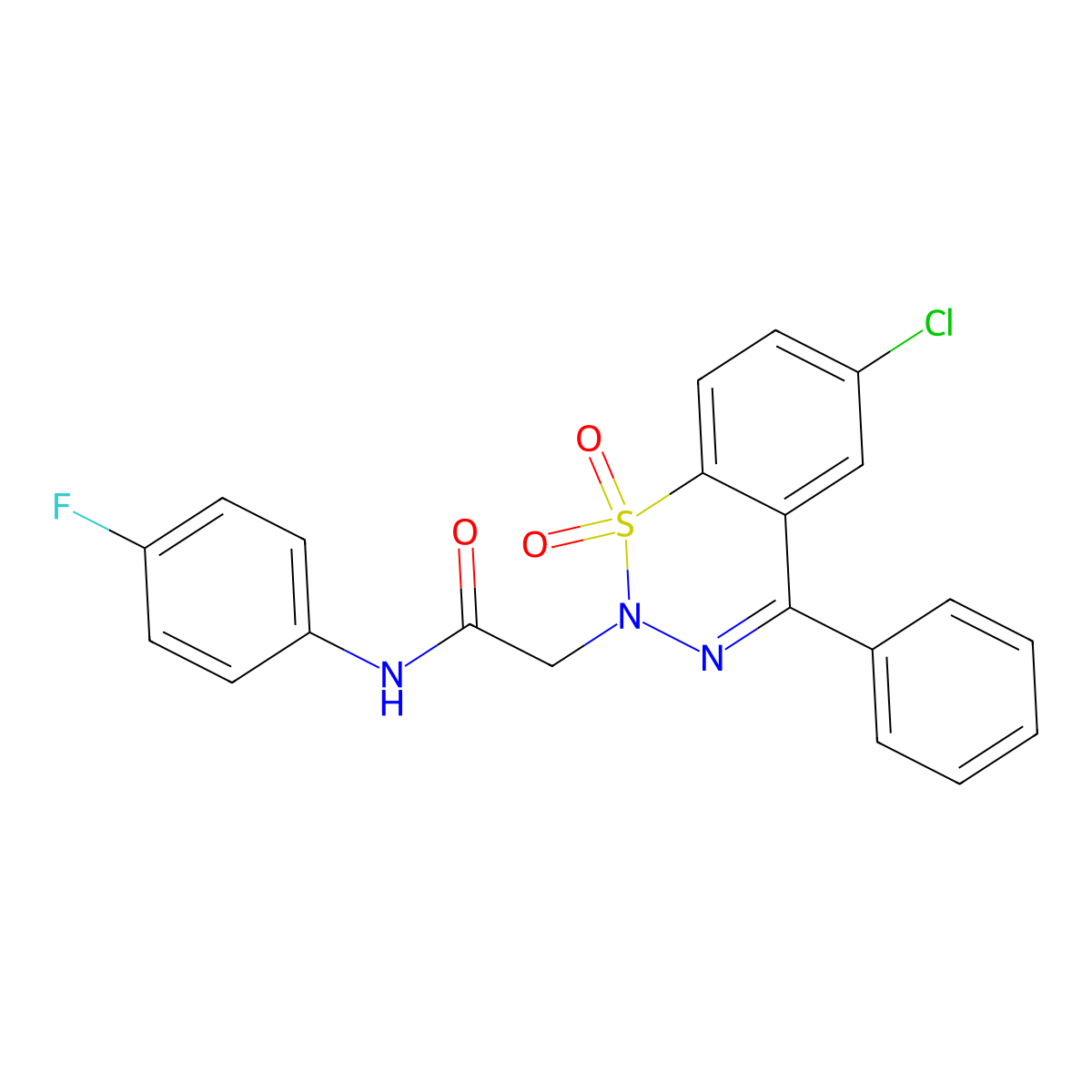 2-(6-chloro-1,1-dioxido-4-phenyl-2H-1,2,3-benzothiadiazin-2-yl)-N-(4-fluorophenyl)acetamide molecular structure, CAS 1031619-04-1