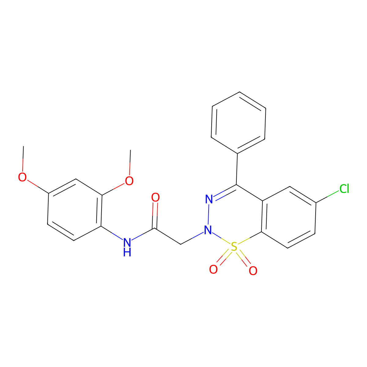 2-(6-chloro-1,1-dioxido-4-phenyl-2H-1,2,3-benzothiadiazin-2-yl)-N-(2,4-dimethoxyphenyl)acetamide molecular structure, CAS 1031619-06-3