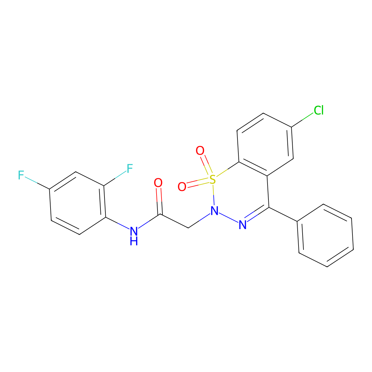 2-(6-chloro-1,1-dioxido-4-phenyl-2H-1,2,3-benzothiadiazin-2-yl)-N-(2,4-difluorophenyl)acetamide molecular structure, CAS 1031619-08-5