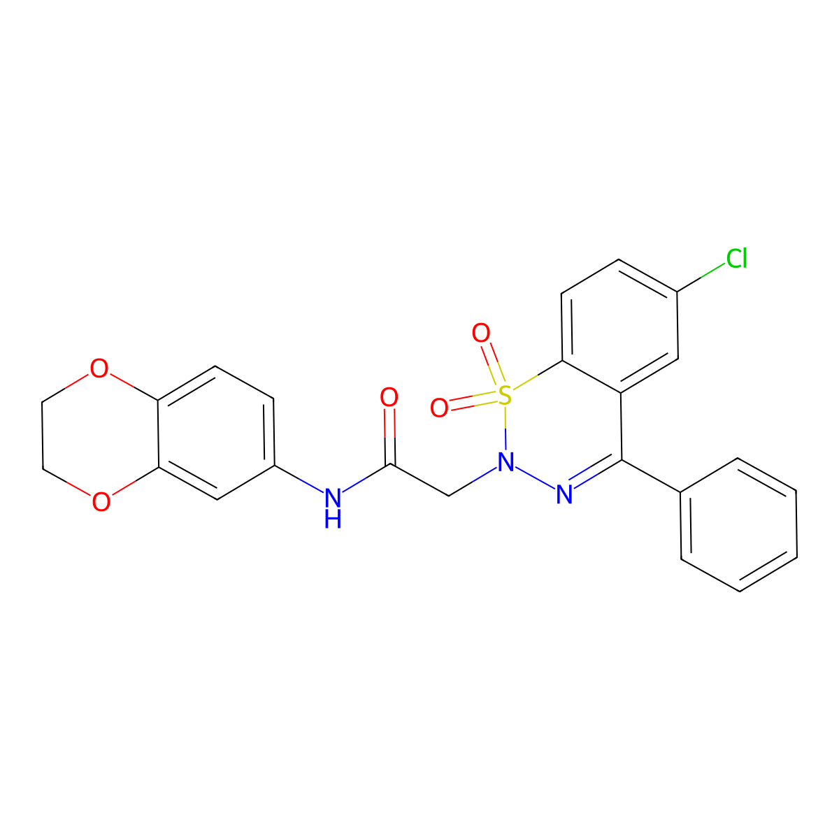 2-(6-chloro-1,1-dioxido-4-phenyl-2H-benzo[e][1,2,3]thiadiazin-2-yl)-N-(2,3-dihydrobenzo[b][1,4]dioxin-6-yl)acetamide molecular structure, CAS 1031619-12-1