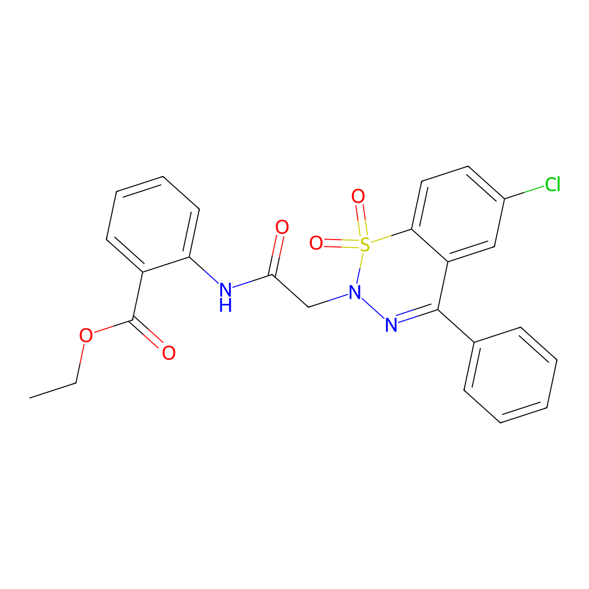 ethyl 2-[2-(6-chloro-1,1-dioxo-4-phenyl-2H-1lambda6,2,3-benzothiadiazin-2-yl)acetamido]benzoate molecular structure, CAS 1031619-19-8