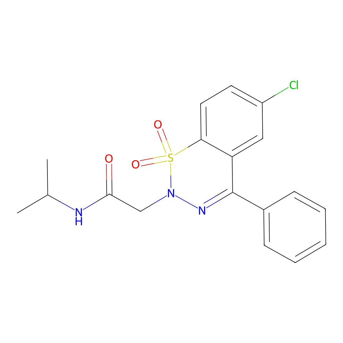 2-(6-chloro-1,1-dioxido-4-phenyl-2H-1,2,3-benzothiadiazin-2-yl)-N-isopropylacetamide molecular structure, CAS 1031619-28-9