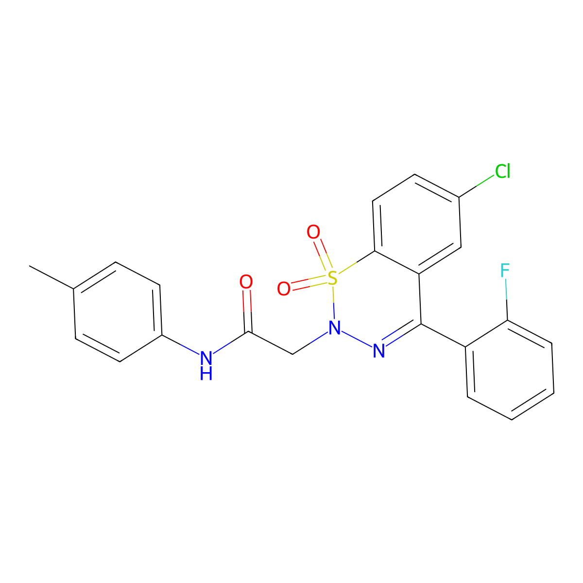 2-[6-chloro-4-(2-fluorophenyl)-1,1-dioxido-2H-1,2,3-benzothiadiazin-2-yl]-N-(4-methylphenyl)acetamide molecular structure, CAS 1031619-31-4