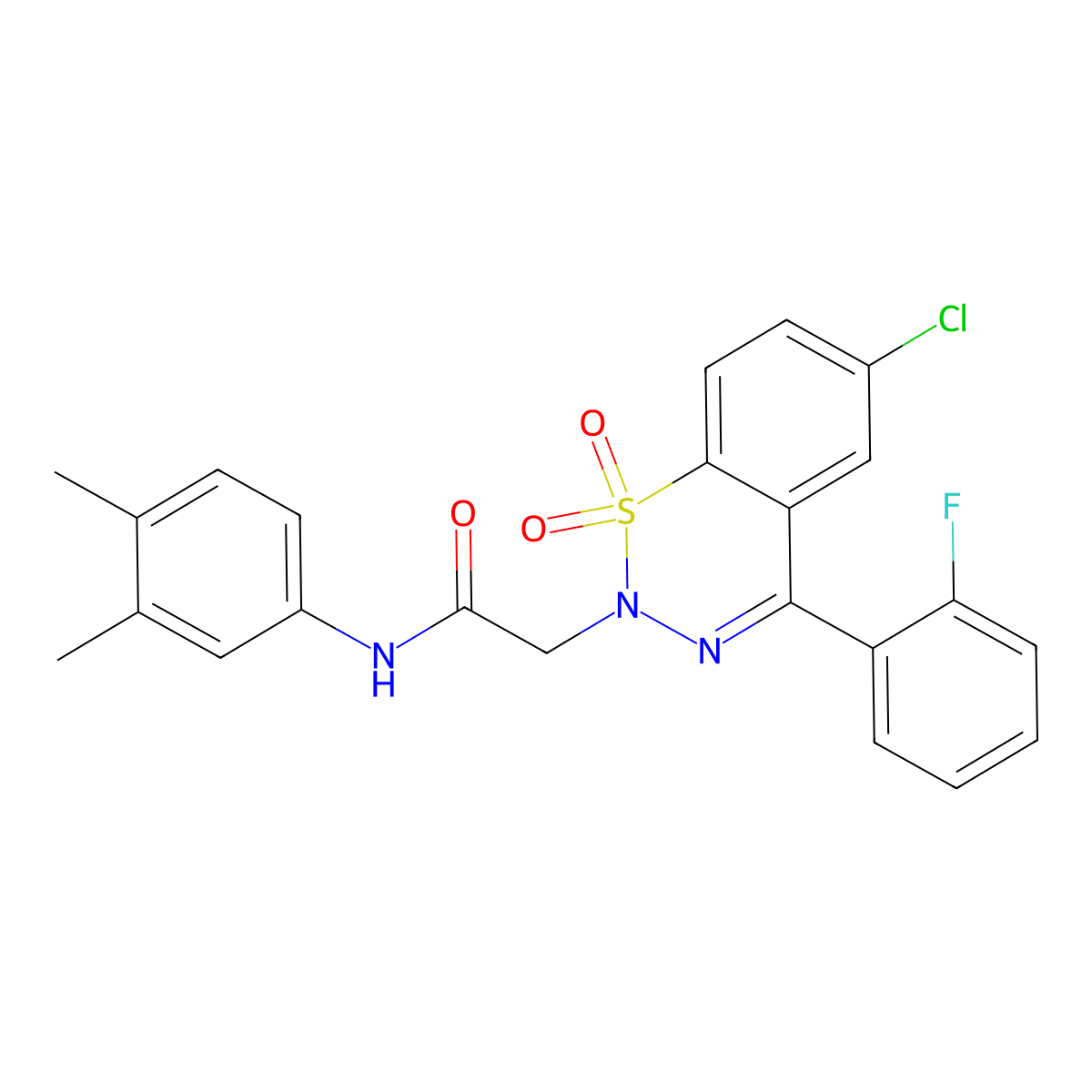 2-[6-chloro-4-(2-fluorophenyl)-1,1-dioxido-2H-1,2,3-benzothiadiazin-2-yl]-N-(3,4-dimethylphenyl)acetamide molecular structure, CAS 1031619-37-0