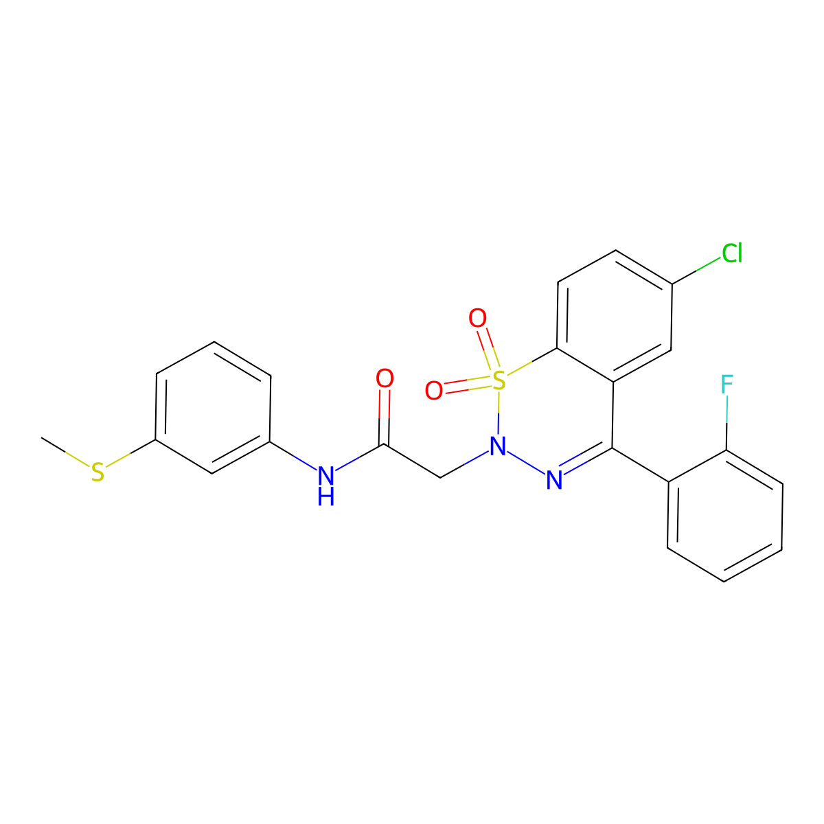 2-(6-chloro-4-(2-fluorophenyl)-1,1-dioxido-2H-benzo[e][1,2,3]thiadiazin-2-yl)-N-(3-(methylthio)phenyl)acetamide molecular structure, CAS 1031619-46-1