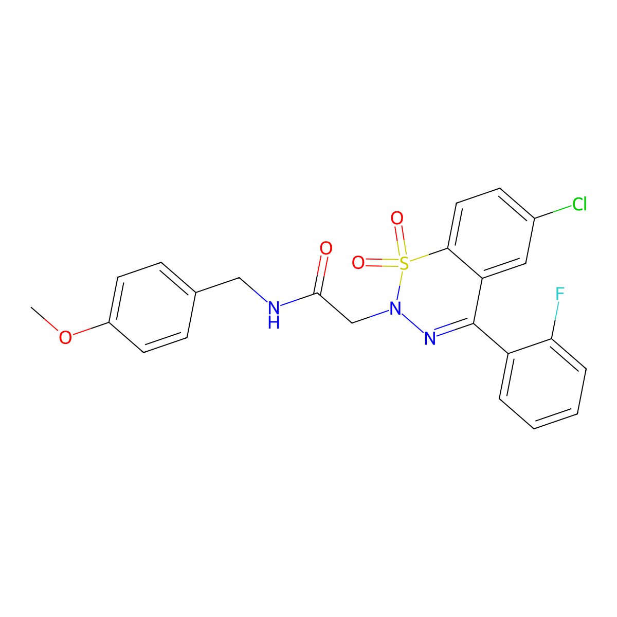 2-(6-chloro-4-(2-fluorophenyl)-1,1-dioxido-2H-benzo[e][1,2,3]thiadiazin-2-yl)-N-(4-methoxybenzyl)acetamide molecular structure, CAS 1031619-52-9