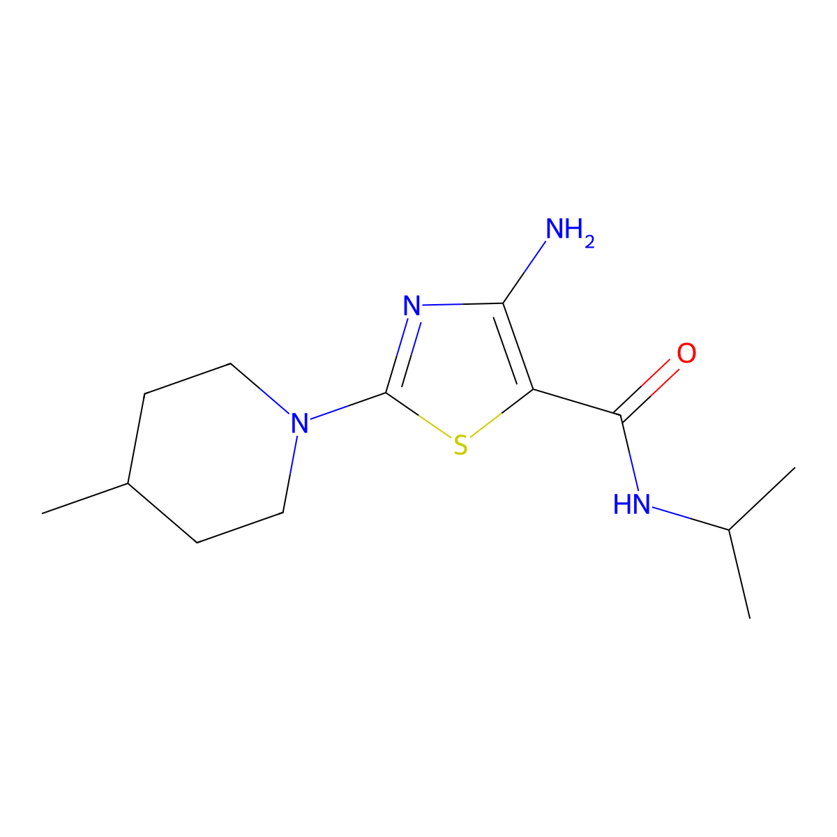 4-amino-2-(4-methylpiperidin-1-yl)-N-(propan-2-yl)-1,3-thiazole-5-carboxamide molecular structure, CAS 1031620-13-9