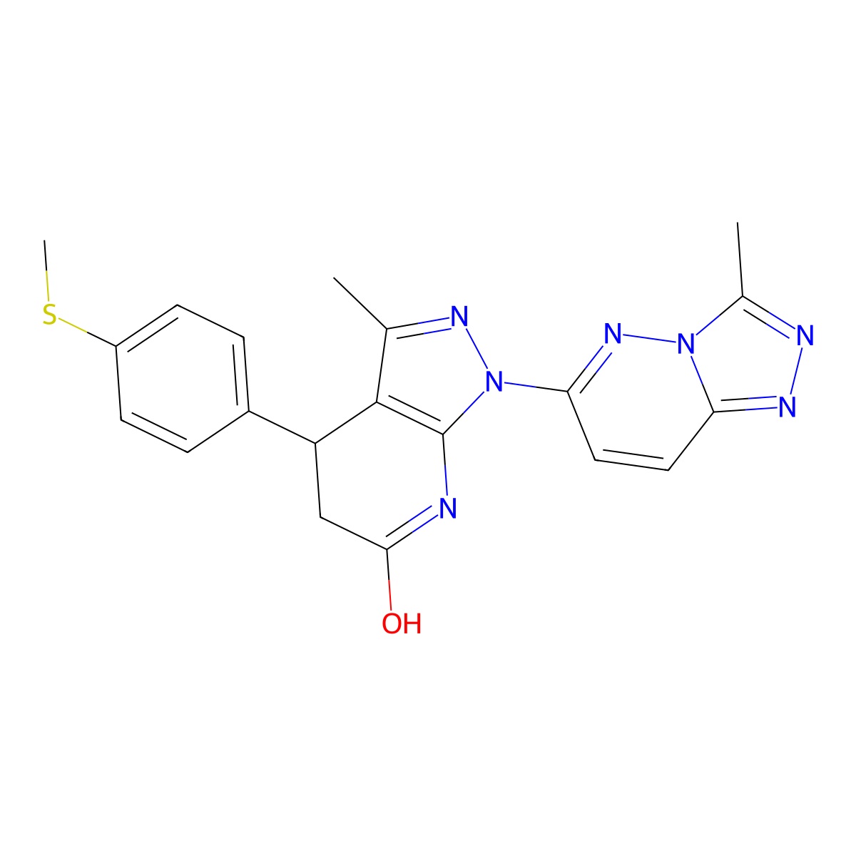 3-methyl-1-(3-methyl-[1,2,4]triazolo[4,3-b]pyridazin-6-yl)-4-(4-(methylthio)phenyl)-4,5-dihydro-1H-pyrazolo[3,4-b]pyridin-6(7H)-one molecular structure, CAS 1031622-76-0