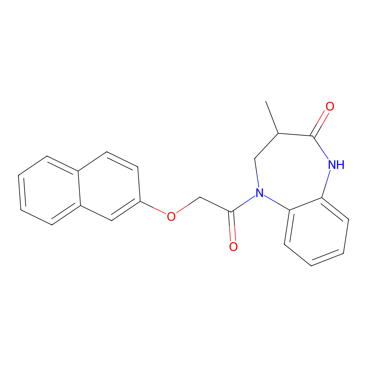 3-methyl-5-(2-(naphthalen-2-yloxy)acetyl)-4,5-dihydro-1H-benzo[b][1,4]diazepin-2(3H)-one molecular structure, CAS 1031624-73-3