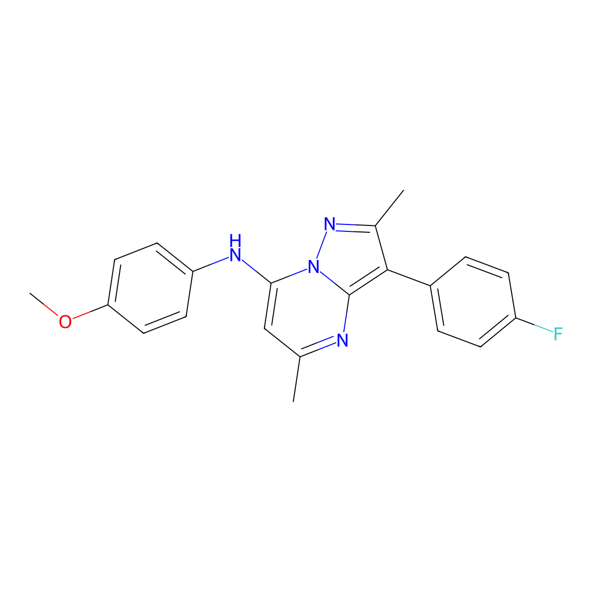 3-(4-fluorophenyl)-N-(4-methoxyphenyl)-2,5-dimethylpyrazolo[1,5-a]pyrimidin-7-amine molecular structure, CAS 1031626-79-5