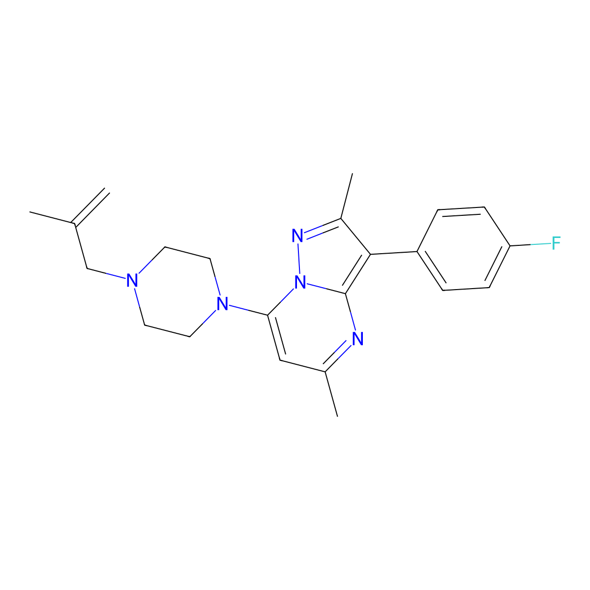 3-(4-Fluorophenyl)-2,5-dimethyl-7-[4-(2-methylprop-2-en-1-yl)piperazin-1-yl]pyrazolo[1,5-a]pyrimidine molecular structure, CAS 1031626-82-0