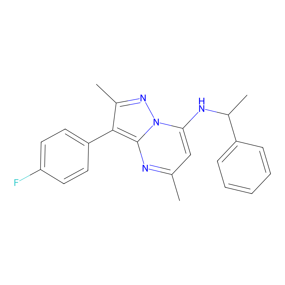 3-(4-fluorophenyl)-2,5-dimethyl-N-(1-phenylethyl)pyrazolo[1,5-a]pyrimidin-7-amine molecular structure, CAS 1031626-97-7