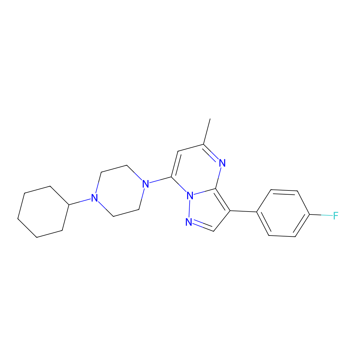 7-(4-Cyclohexylpiperazin-1-yl)-3-(4-fluorophenyl)-5-methylpyrazolo[1,5-a]pyrimidine molecular structure, CAS 1031627-03-8
