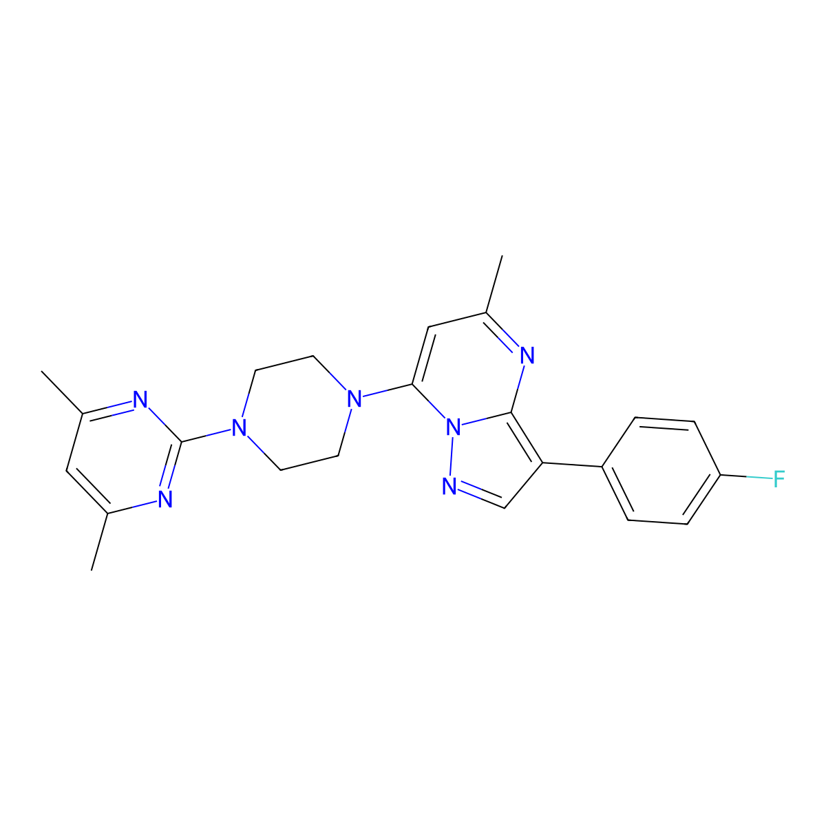 7-[4-(4,6-Dimethylpyrimidin-2-yl)piperazin-1-yl]-3-(4-fluorophenyl)-5-methylpyrazolo[1,5-a]pyrimidine molecular structure, CAS 1031627-07-2