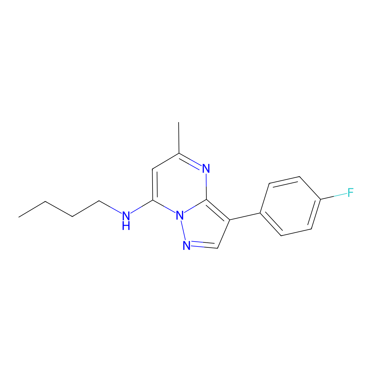 N-butyl-3-(4-fluorophenyl)-5-methylpyrazolo[1,5-a]pyrimidin-7-amine molecular structure, CAS 1031627-19-6