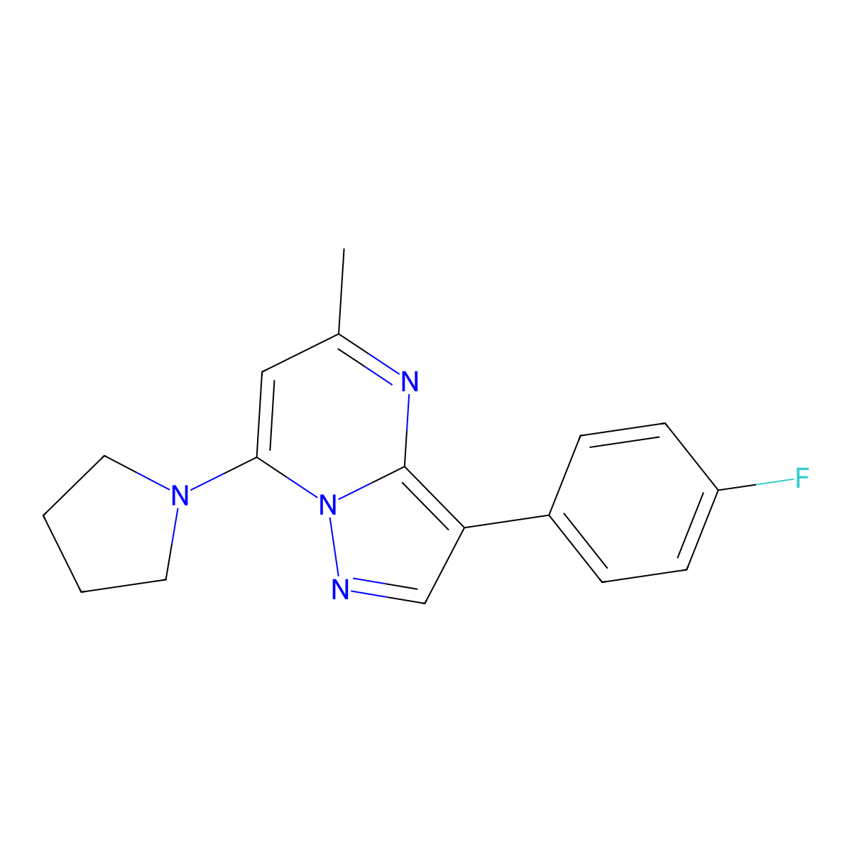 3-(4-Fluorophenyl)-5-methyl-7-pyrrolidin-1-ylpyrazolo[1,5-a]pyrimidine molecular structure, CAS 1031627-23-2