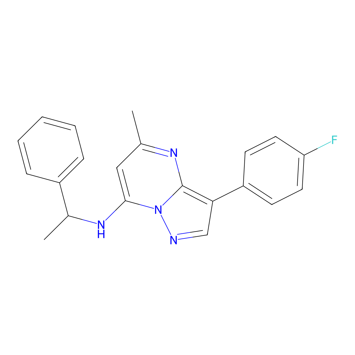 3-(4-fluorophenyl)-5-methyl-N-(1-phenylethyl)pyrazolo[1,5-a]pyrimidin-7-amine molecular structure, CAS 1031627-31-2