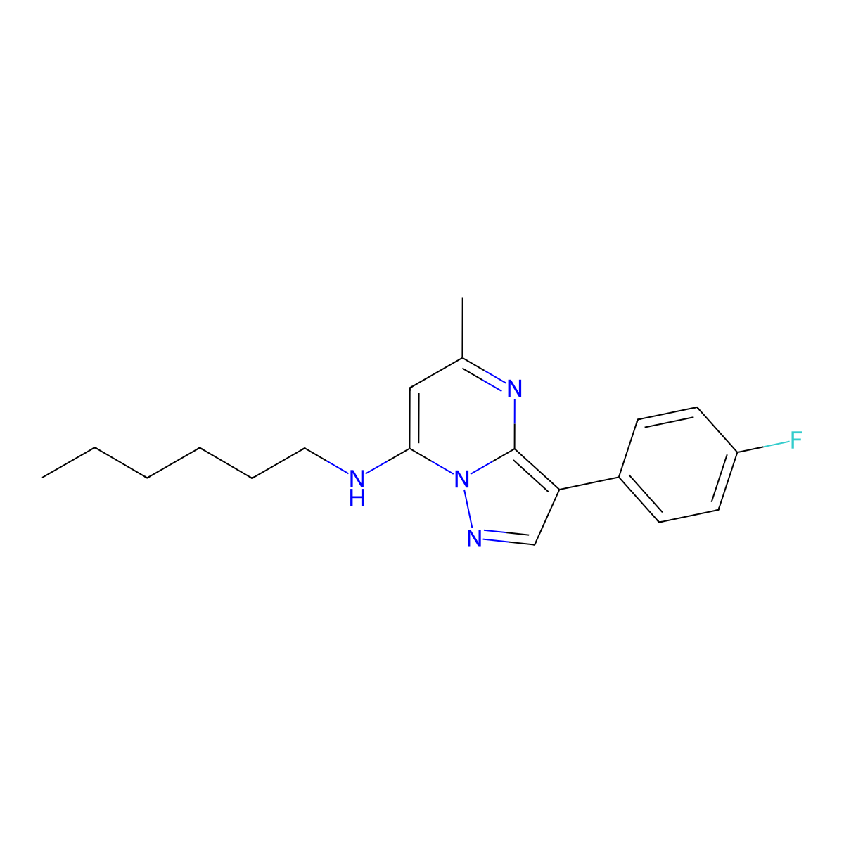 3-(4-fluorophenyl)-N-hexyl-5-methylpyrazolo[1,5-a]pyrimidin-7-amine molecular structure, CAS 1031627-35-6