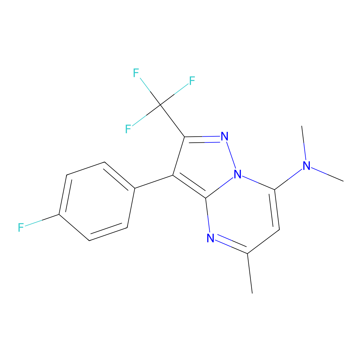 3-(4-fluorophenyl)-N,N,5-trimethyl-2-(trifluoromethyl)pyrazolo[1,5-a]pyrimidin-7-amine molecular structure, CAS 1031627-47-0
