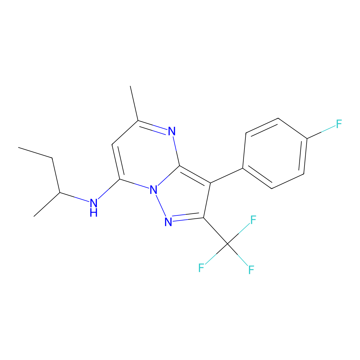 N-(sec-butyl)-3-(4-fluorophenyl)-5-methyl-2-(trifluoromethyl)pyrazolo[1,5-a]pyrimidin-7-amine molecular structure, CAS 1031627-59-4