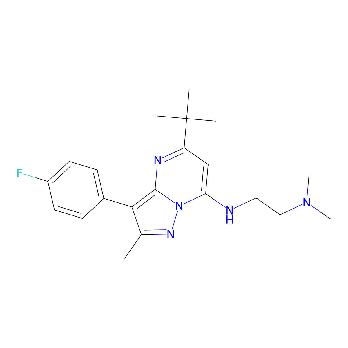 N'-[5-tert-butyl-3-(4-fluorophenyl)-2-methylpyrazolo[1,5-a]pyrimidin-7-yl]-N,N-dimethylethane-1,2-diamine molecular structure, CAS 1031627-71-0