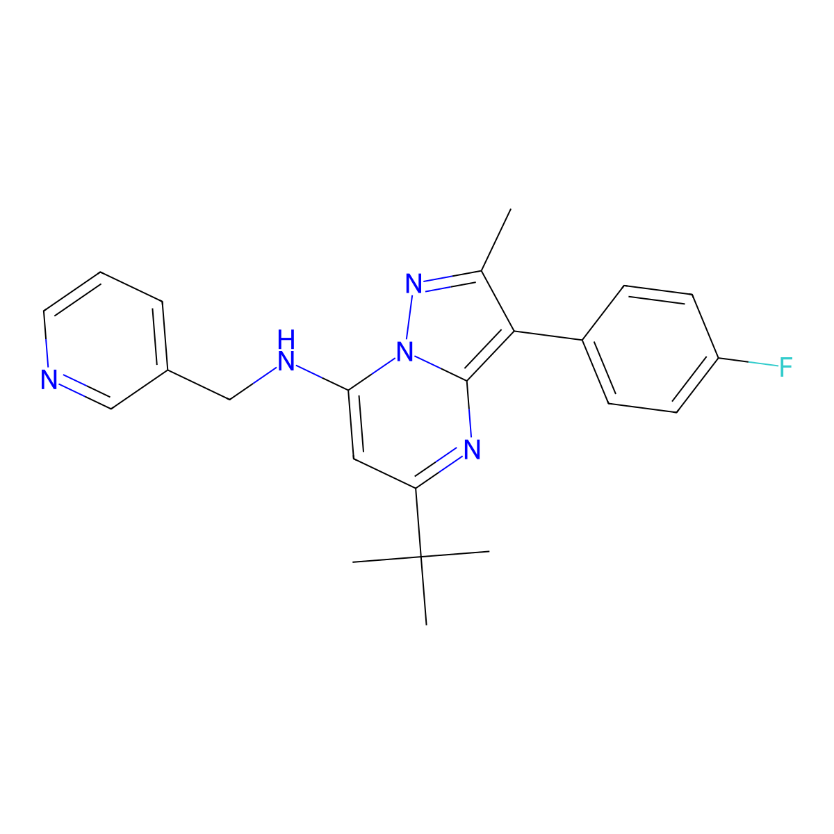 5-tert-butyl-3-(4-fluorophenyl)-2-methyl-N-(pyridin-3-ylmethyl)pyrazolo[1,5-a]pyrimidin-7-amine molecular structure, CAS 1031627-78-7