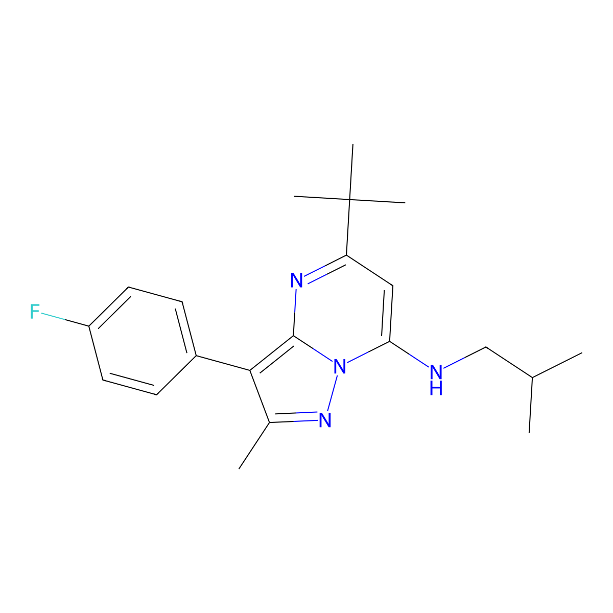 5-tert-butyl-3-(4-fluorophenyl)-N-isobutyl-2-methylpyrazolo[1,5-a]pyrimidin-7-amine molecular structure, CAS 1031627-84-5