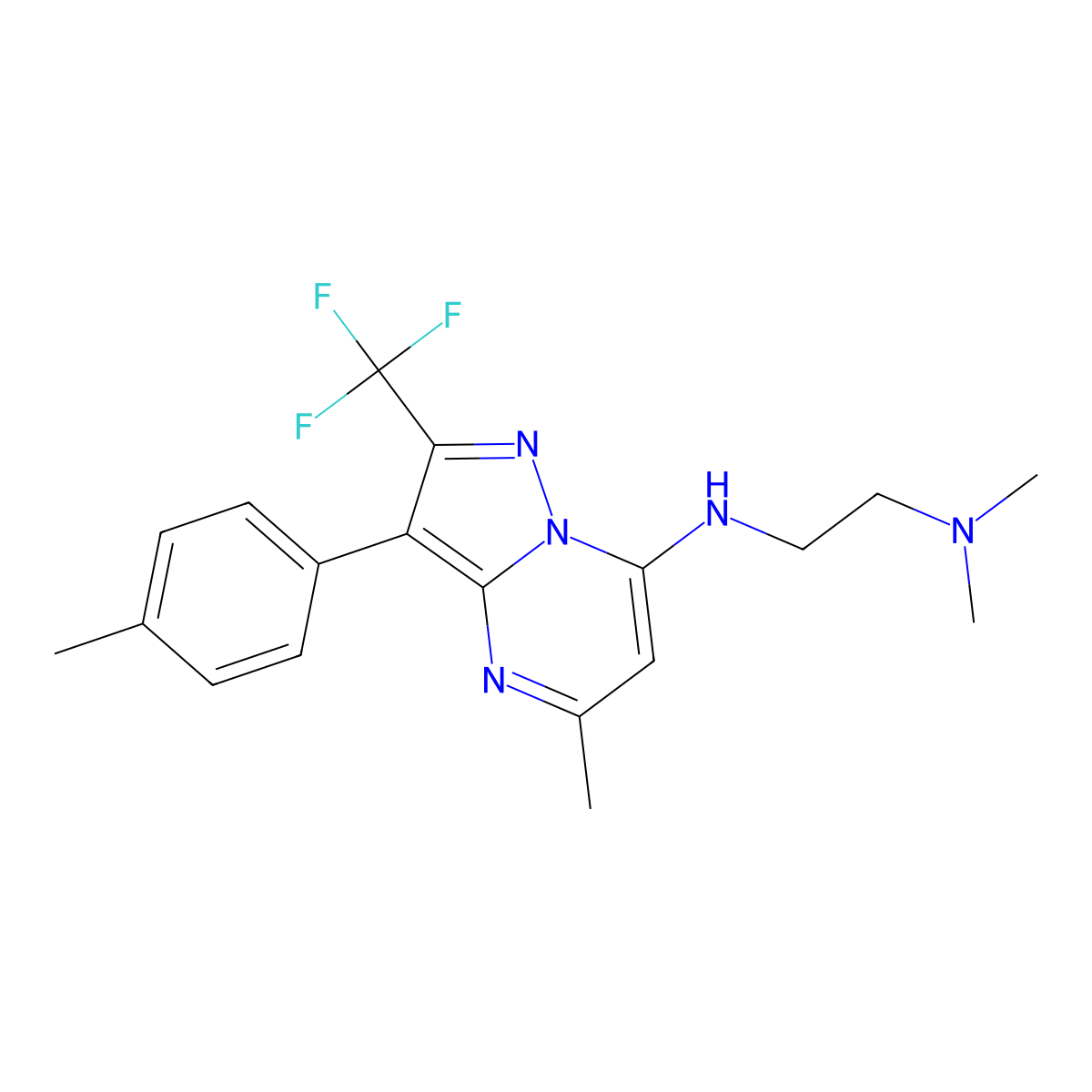 N,N-dimethyl-N'-[5-methyl-3-(4-methylphenyl)-2-(trifluoromethyl)pyrazolo[1,5-a]pyrimidin-7-yl]ethane-1,2-diamine molecular structure, CAS 1031627-93-6