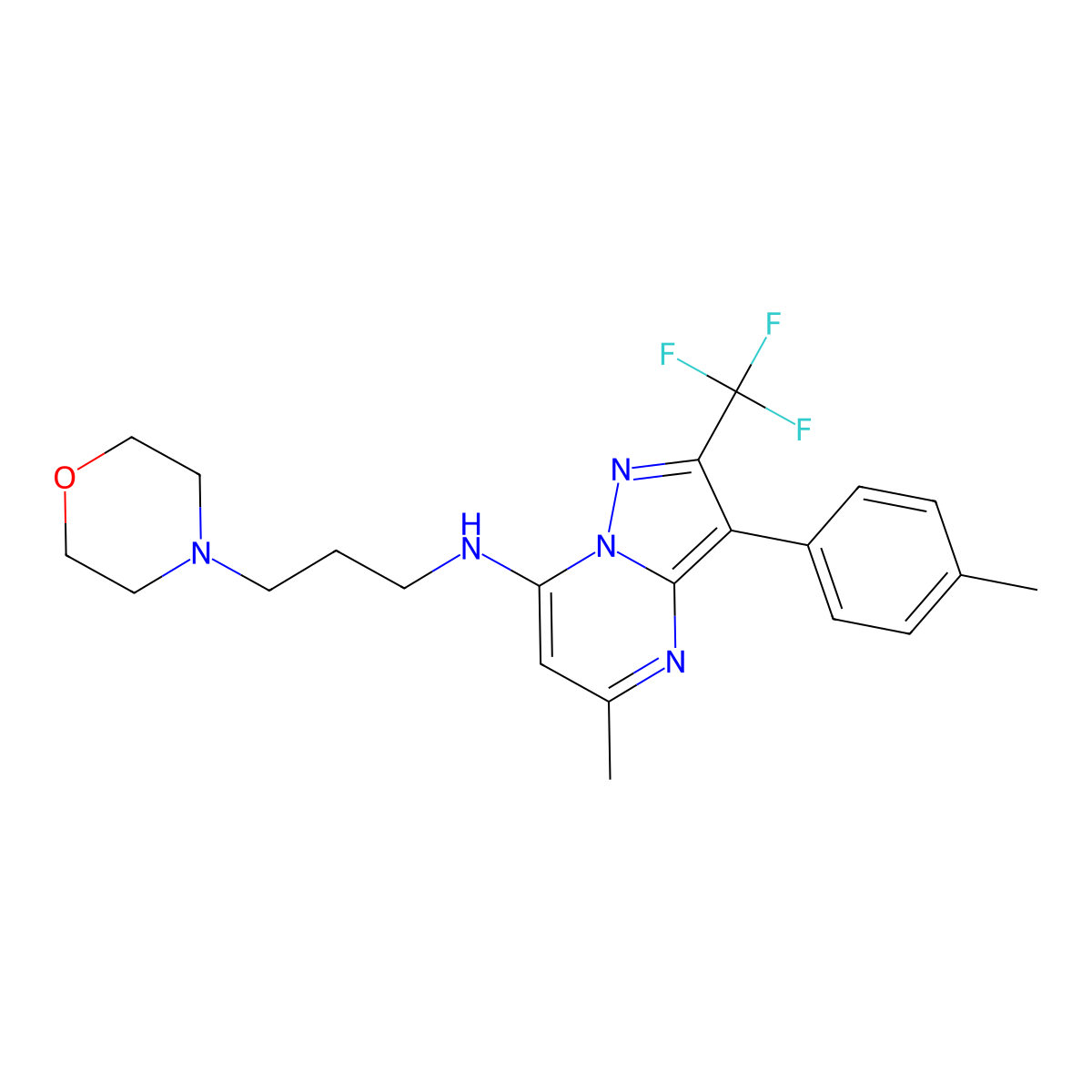 5-methyl-3-(4-methylphenyl)-N-[3-(morpholin-4-yl)propyl]-2-(trifluoromethyl)pyrazolo[1,5-a]pyrimidin-7-amine molecular structure, CAS 1031628-05-3