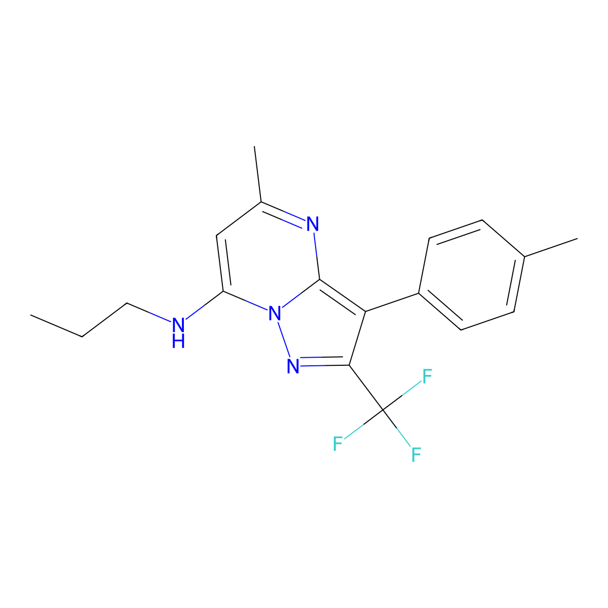 5-methyl-3-(4-methylphenyl)-N-propyl-2-(trifluoromethyl)pyrazolo[1,5-a]pyrimidin-7-amine molecular structure, CAS 1031628-11-1
