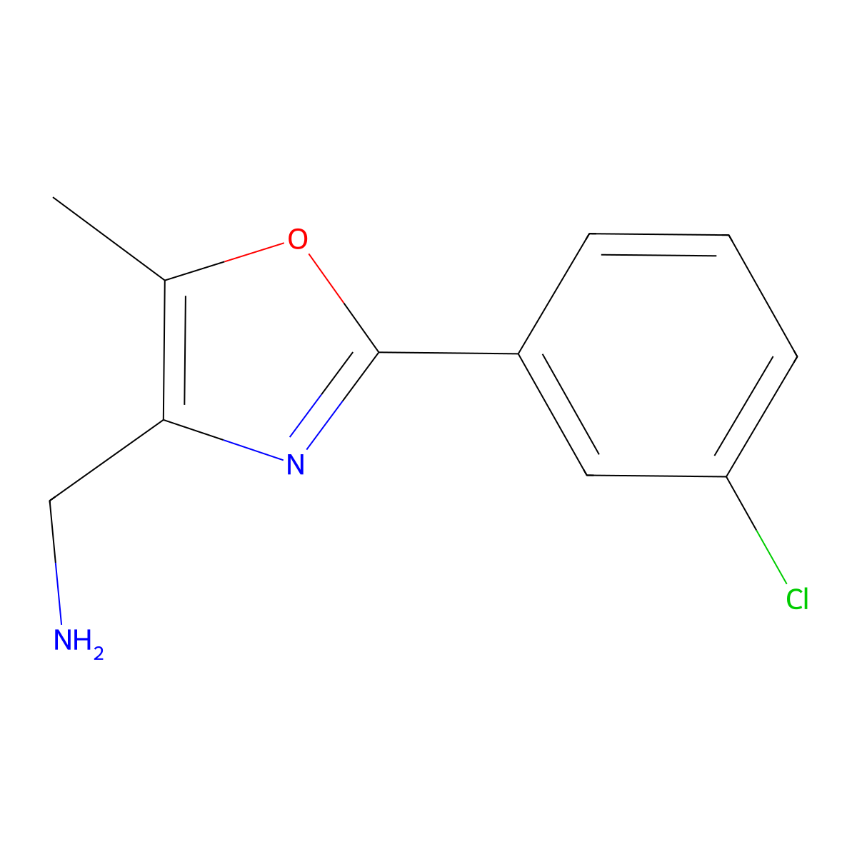 {[2-(3-Chlorophenyl)-5-methyl-1,3-oxazol-4-yl]methyl}amine molecular structure, CAS 1031630-37-1