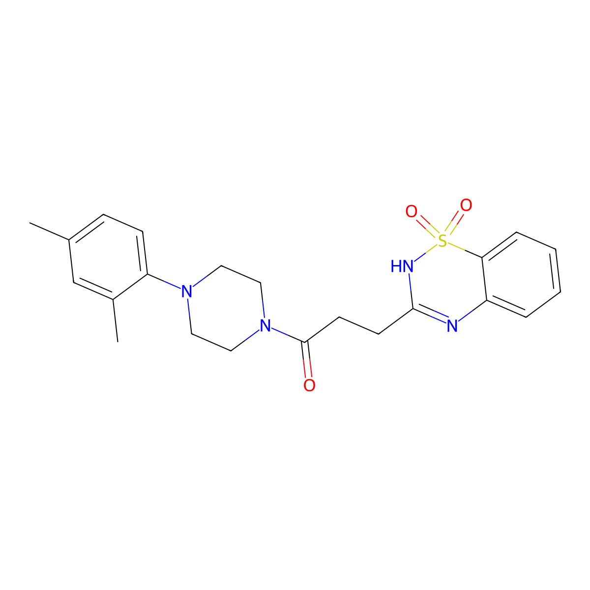 1-(4-(2,4-dimethylphenyl)piperazin-1-yl)-3-(1,1-dioxido-2H-benzo[e][1,2,4]thiadiazin-3-yl)propan-1-one molecular structure, CAS 1031631-21-6