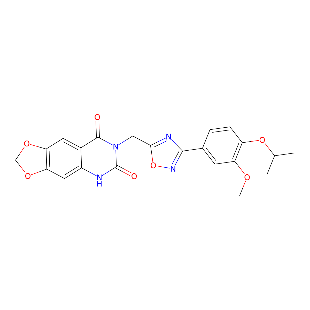 7-({3-[3-methoxy-4-(propan-2-yloxy)phenyl]-1,2,4-oxadiazol-5-yl}methyl)-2H,5H,6H,7H,8H-[1,3]dioxolo[4,5-g]quinazoline-6,8-dione molecular structure, CAS 1031634-10-2