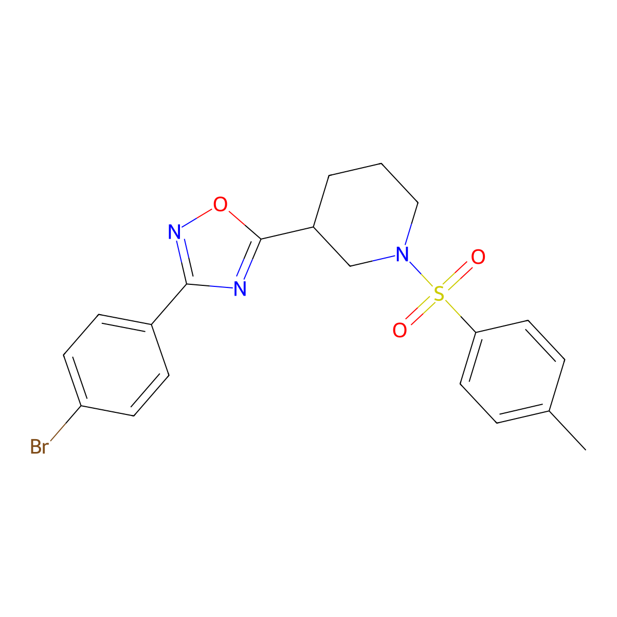 3-(4-Bromophenyl)-5-(1-tosylpiperidin-3-yl)-1,2,4-oxadiazole molecular structure, CAS 1031637-87-2