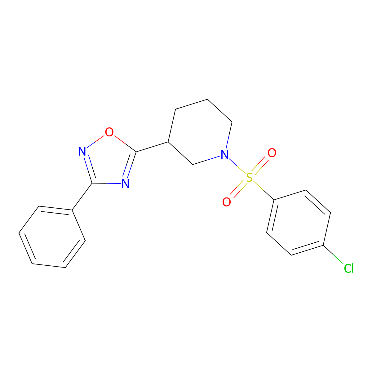 1-(4-Chlorobenzenesulfonyl)-3-(3-phenyl-1,2,4-oxadiazol-5-yl)piperidine molecular structure, CAS 1031638-46-6