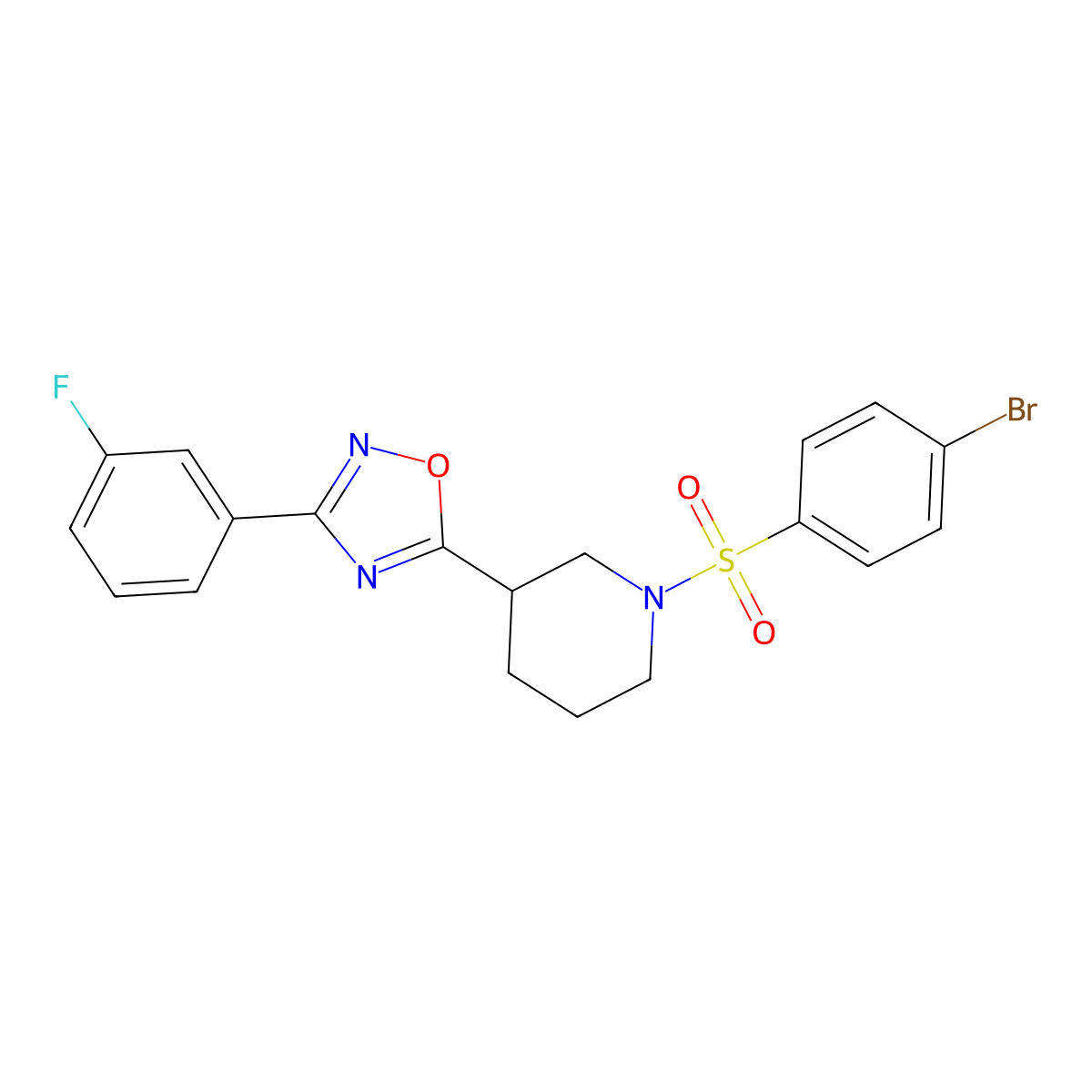 1-(4-Bromobenzenesulfonyl)-3-[3-(3-fluorophenyl)-1,2,4-oxadiazol-5-yl]piperidine molecular structure, CAS 1031638-50-2