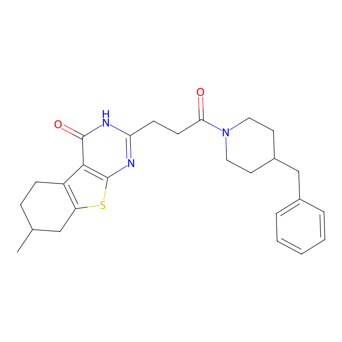2-[3-(4-benzylpiperidin-1-yl)-3-oxopropyl]-7-methyl-5,6,7,8-tetrahydro[1]benzothieno[2,3-d]pyrimidin-4(3H)-one molecular structure, CAS 1031639-11-8