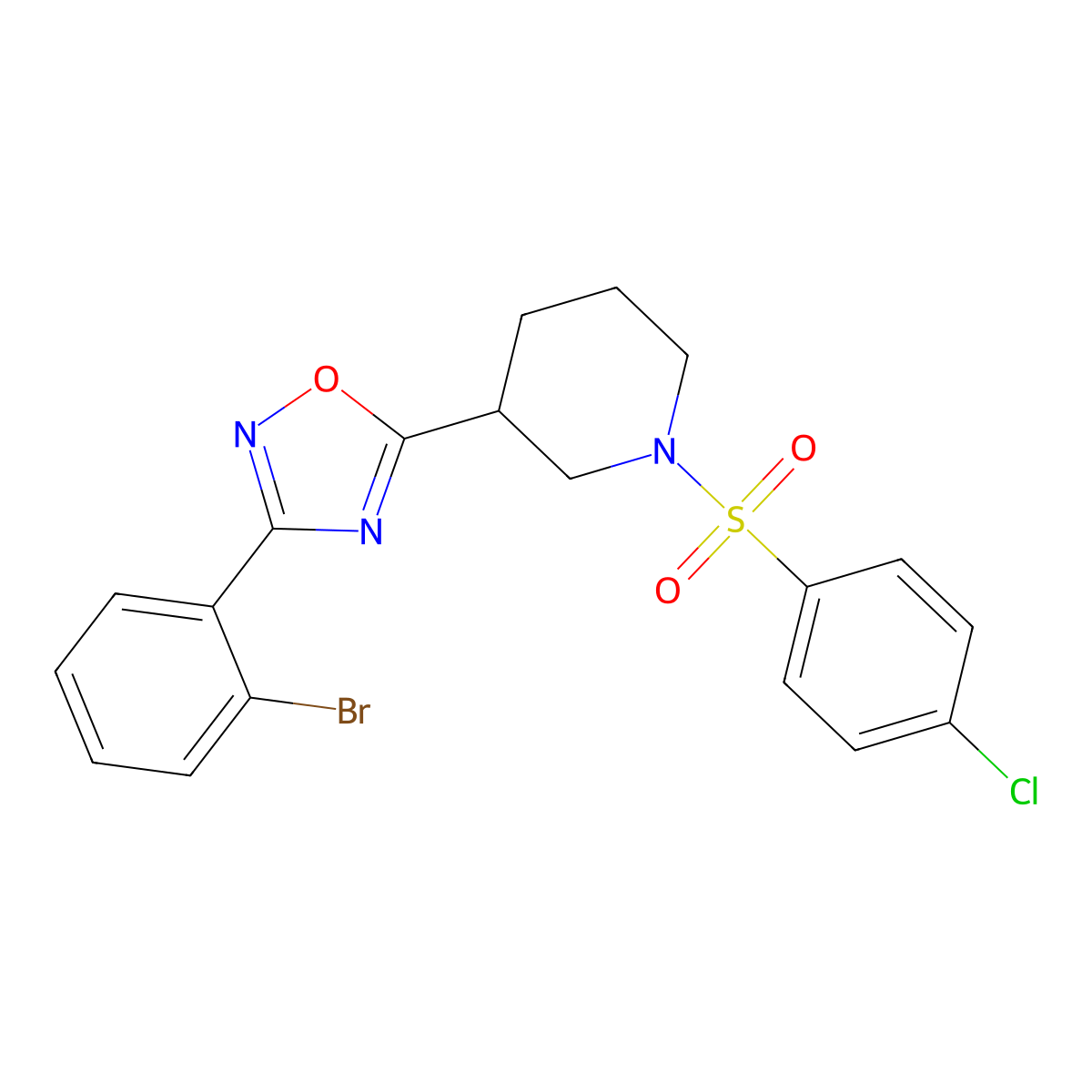 3-(2-Bromophenyl)-5-(1-((4-chlorophenyl)sulfonyl)piperidin-3-yl)-1,2,4-oxadiazole molecular structure, CAS 1031644-81-1