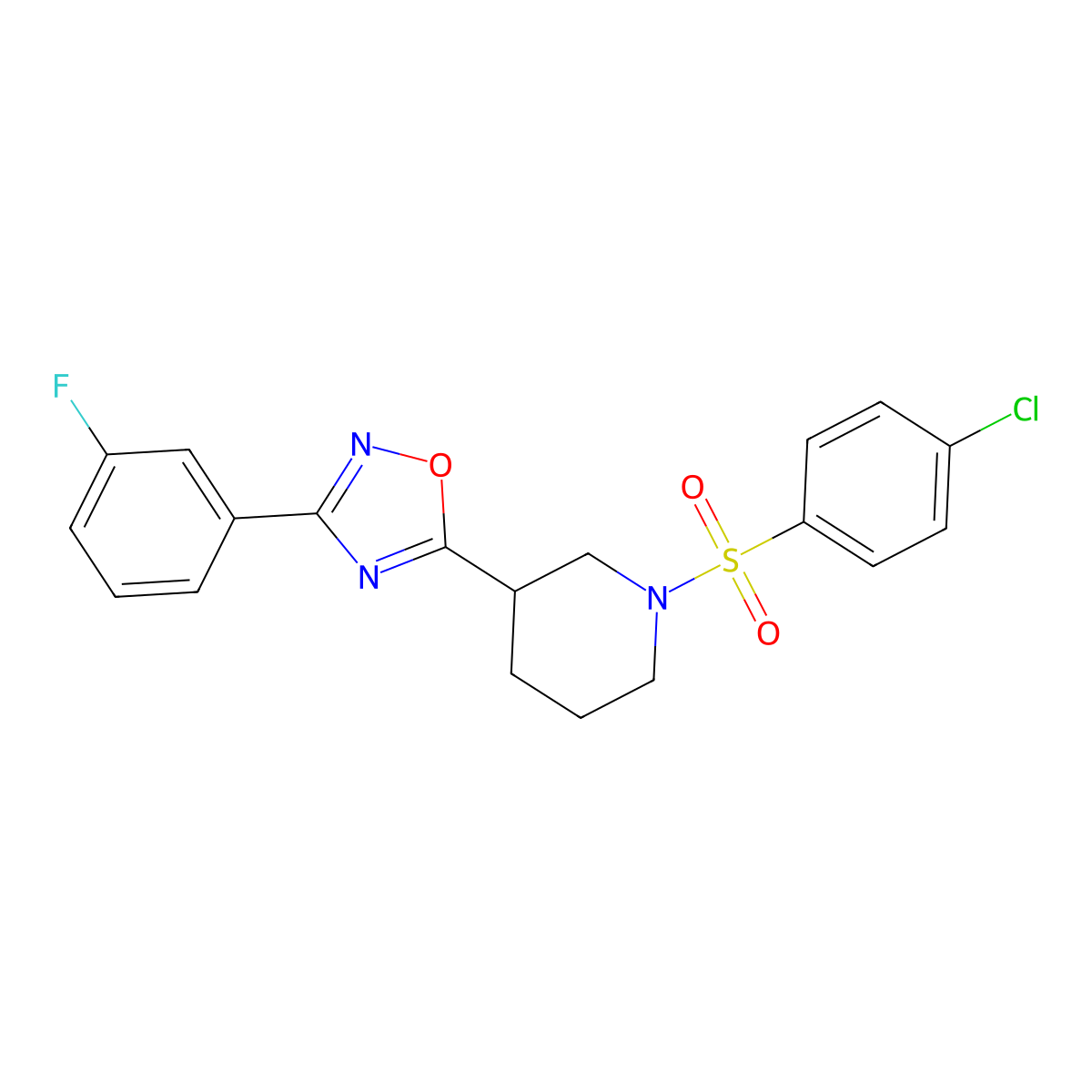 1-(4-Chlorobenzenesulfonyl)-3-[3-(3-fluorophenyl)-1,2,4-oxadiazol-5-yl]piperidine molecular structure, CAS 1031645-24-5